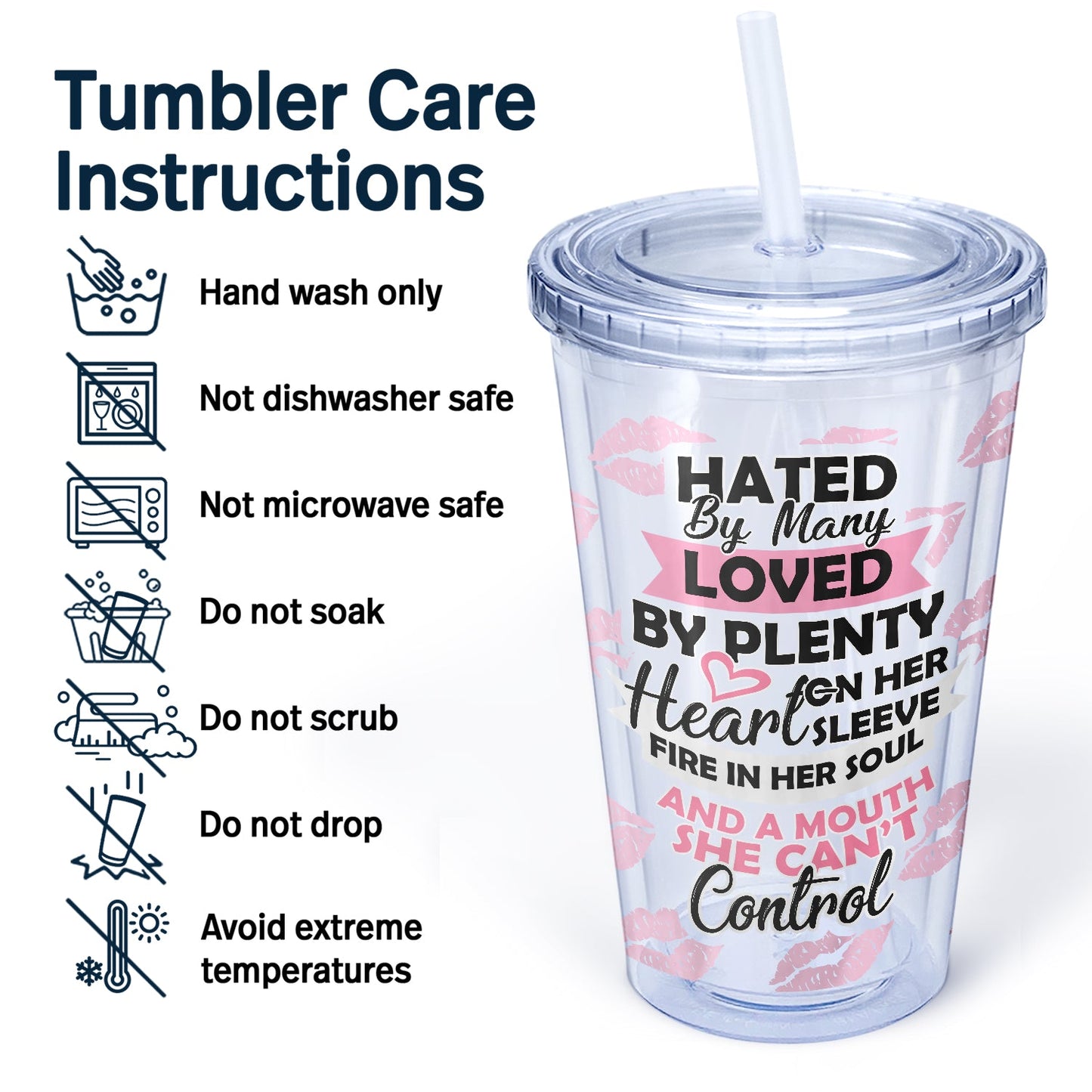 A Mouth She Can't Control - Gift For Yourself, Gift For Women - Personalized Acrylic Insulated Tumbler With Straw