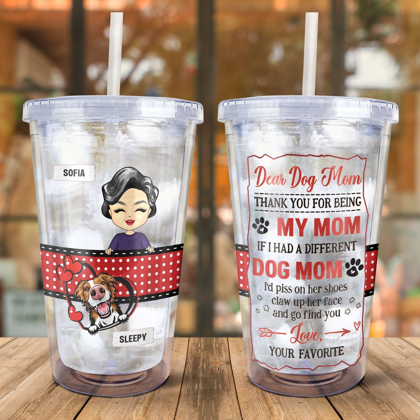 Dear Dog Mom Thank You For Being Our Mom - Gift For Dog Lovers - Personalized Acrylic Insulated Tumbler With Straw