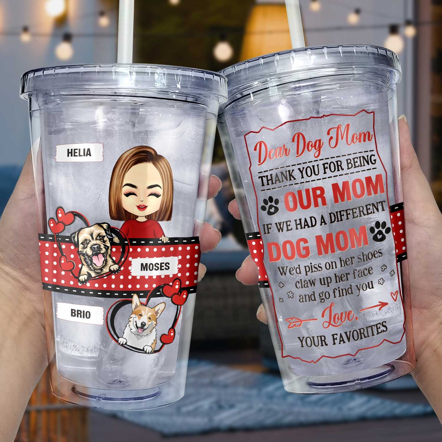 Dear Dog Mom Thank You For Being Our Mom - Gift For Dog Lovers - Personalized Acrylic Insulated Tumbler With Straw