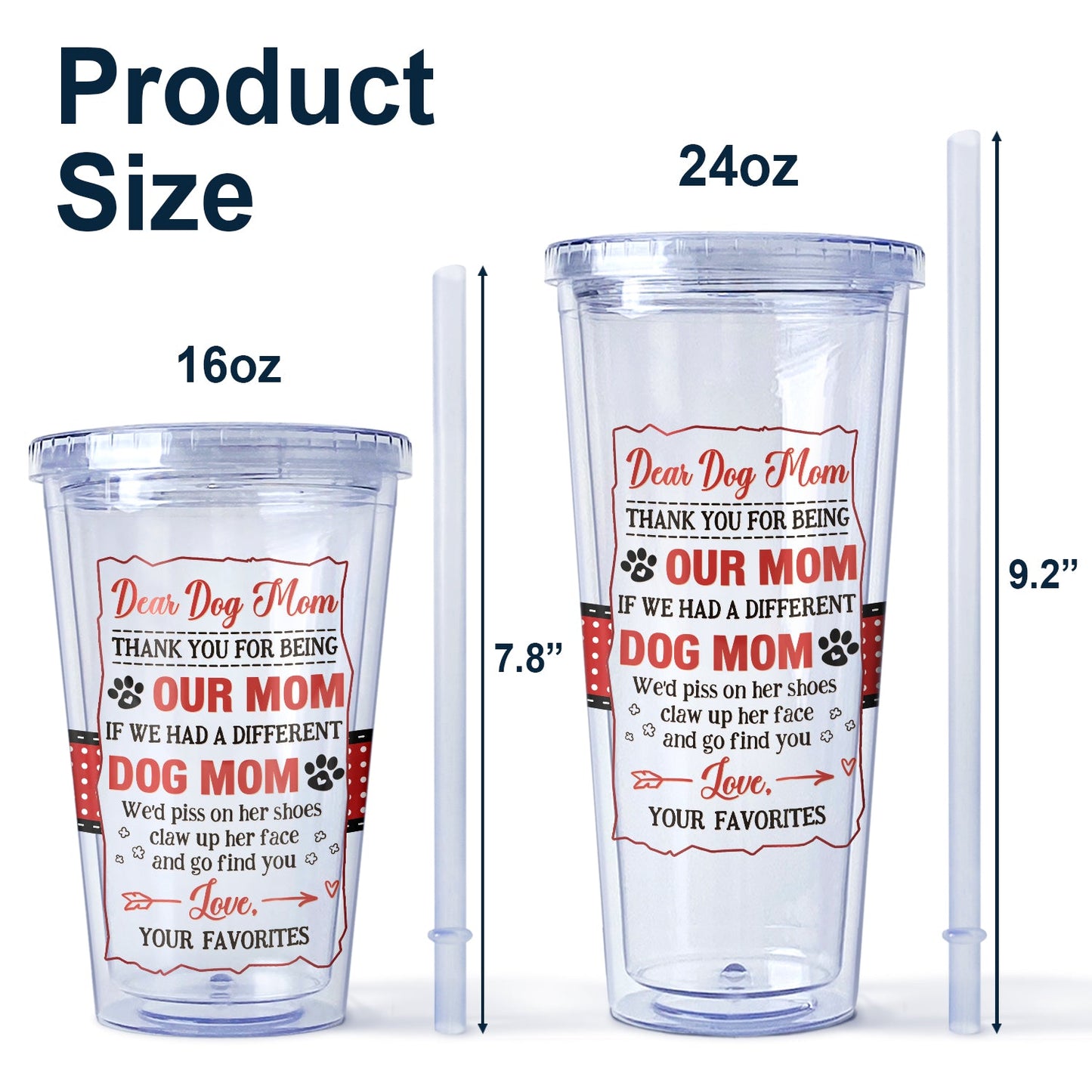 Dear Dog Mom Thank You For Being Our Mom - Gift For Dog Lovers - Personalized Acrylic Insulated Tumbler With Straw